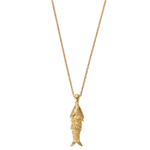 Trendy Stone Embellished Fish 22KT Gold Necklace